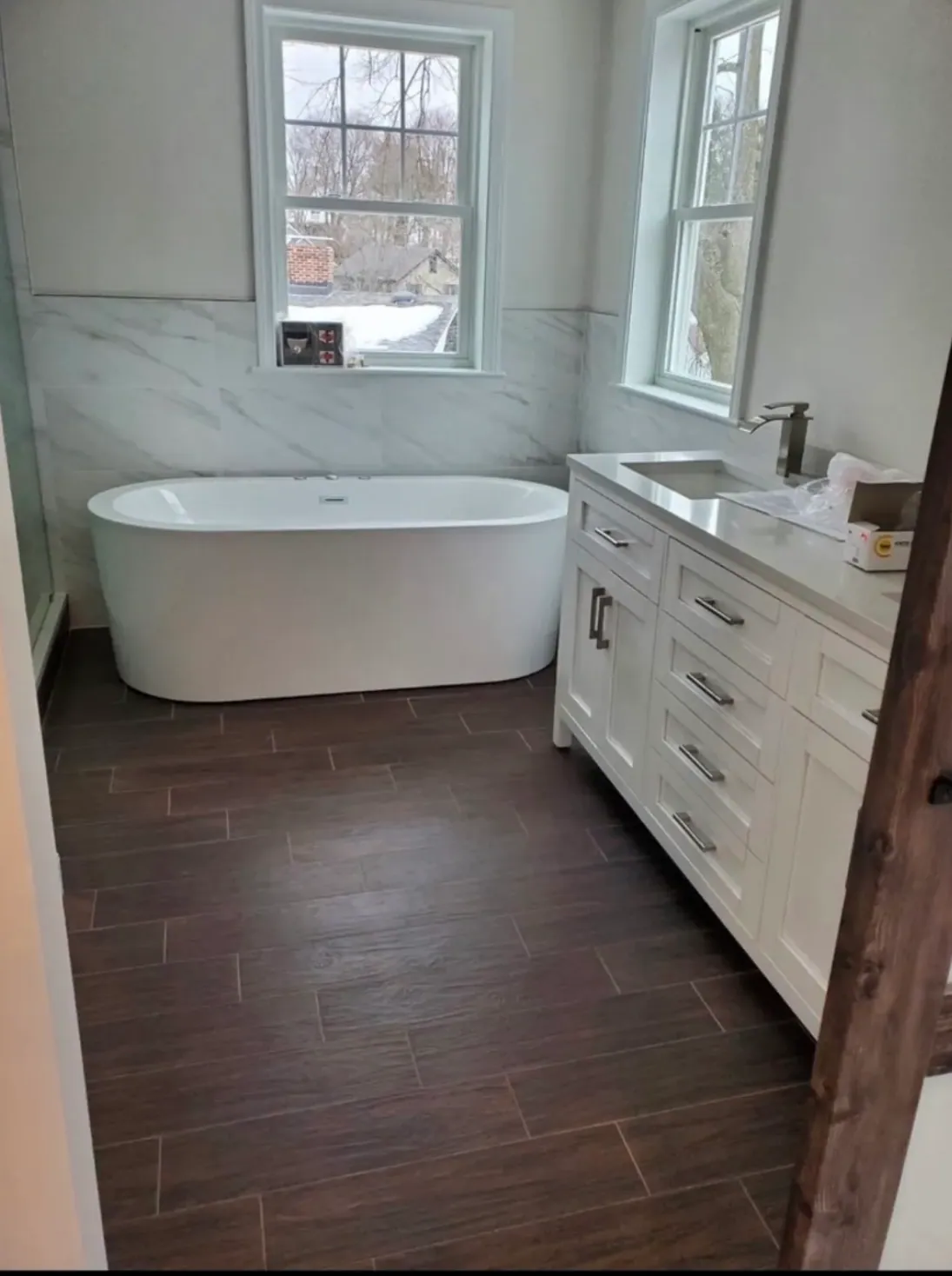 Primary Bath — Freestanding tub and double vanity