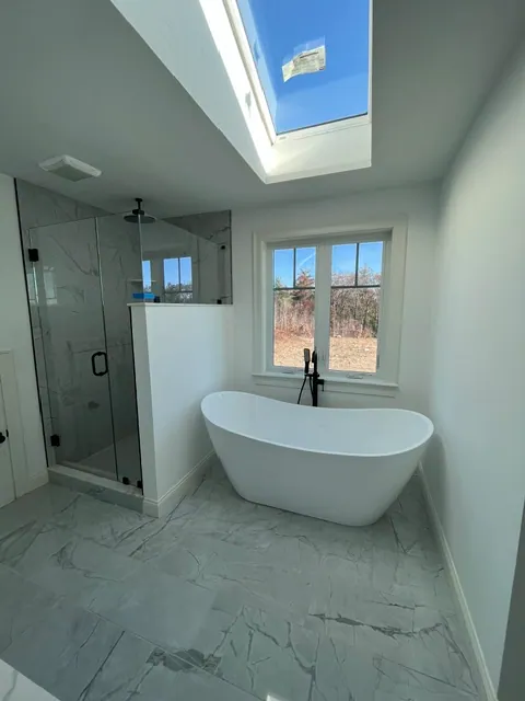 Bathroom Remodel — Marble tile and skylight